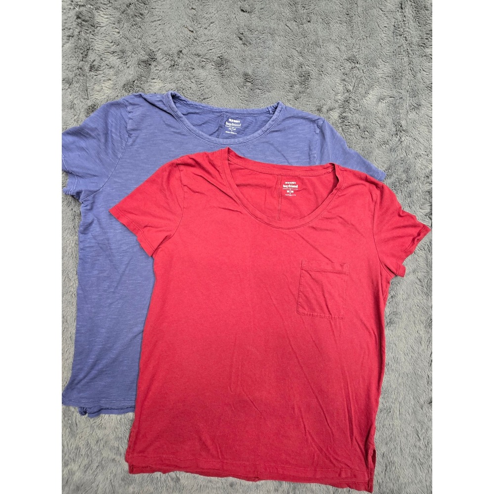 Old Navy Boyfriend Pocket Tee Bundle 2 Pack Red Blue Slub Knit Short Sleeve M